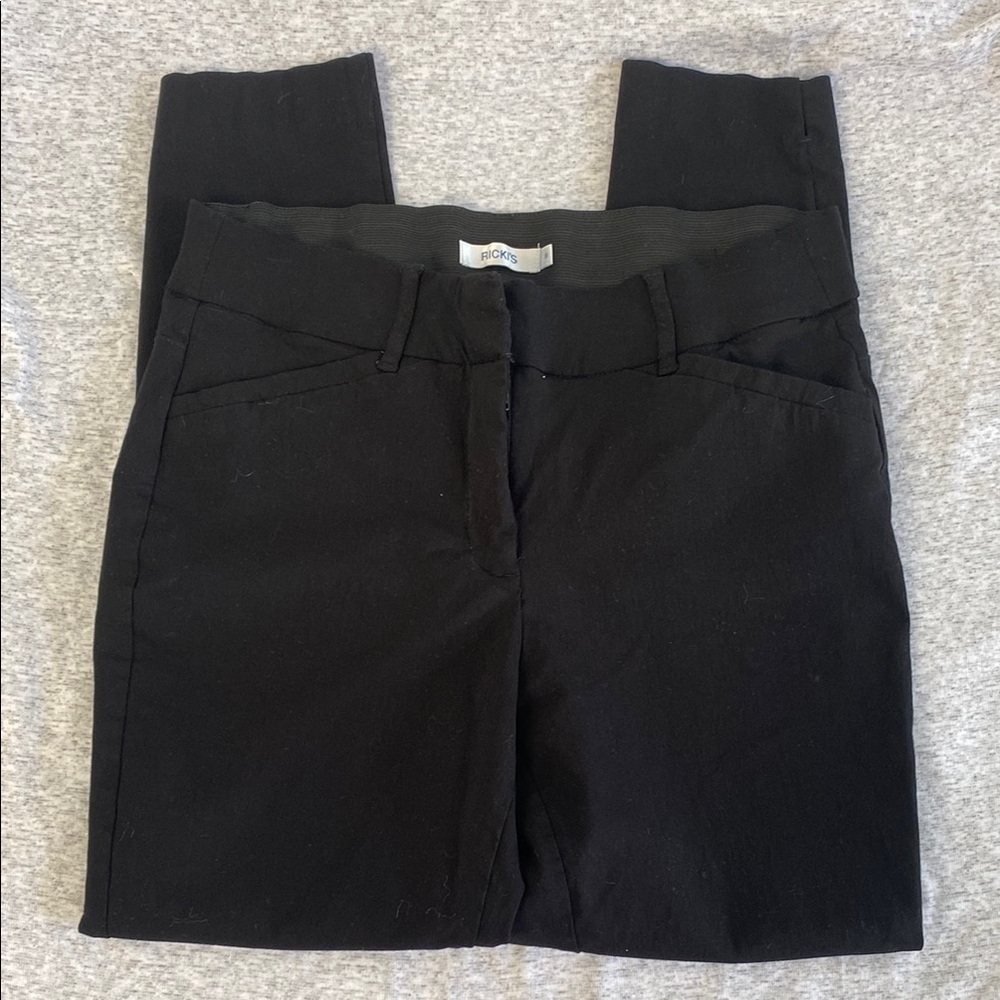 Formal black elastic waist pull on office skinny mid rise pants sz medium